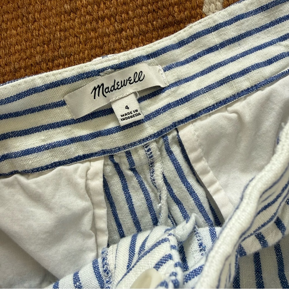 Madewell The Harlow Wide-Leg Pant 100% Linen Blue White Stripe - Picture 6 of 10